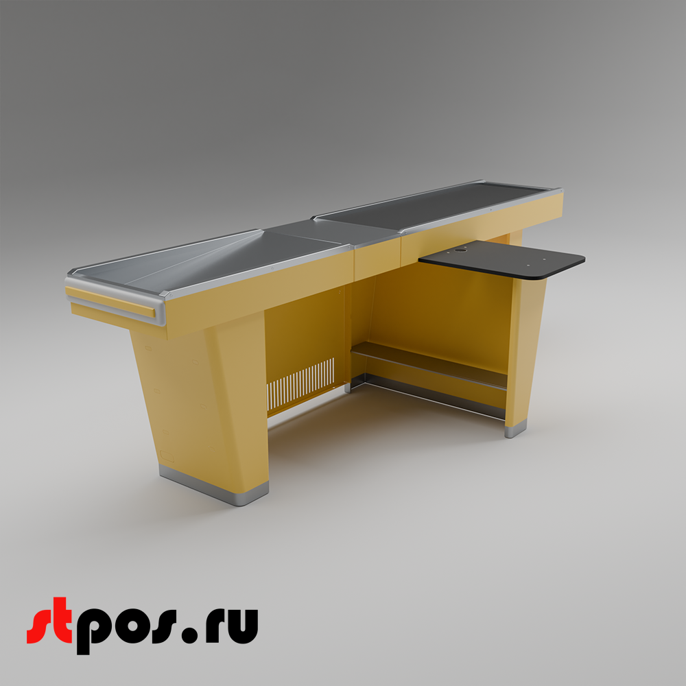 02_Кассовый бокс Stream-L-290S-Т150 (тр-р 150см,шл_нерж, б_выр.,уз_нак), RAL1018, Желтый, Правый