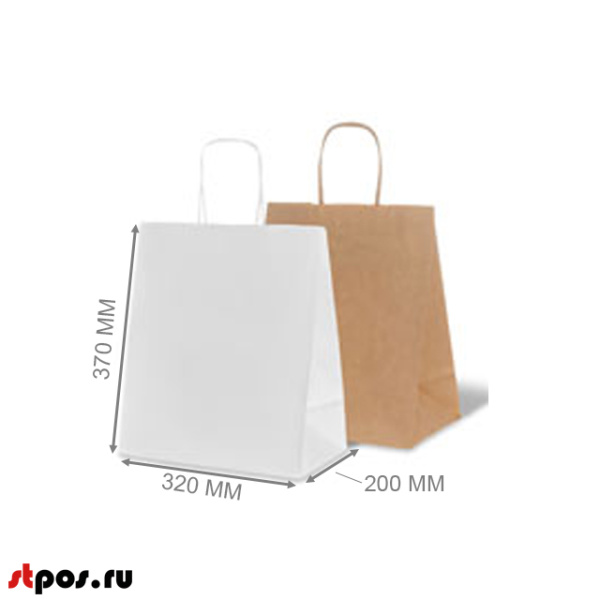 00_Крафт-пакет с кручеными ручками 320х370х200 мм, Бурый