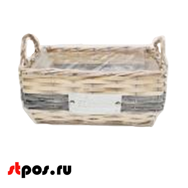 00_Корзина прямоугольная плетеная из натуральной ивовой лозы, с двумя ручками,внутри пленка, 220х230 мм