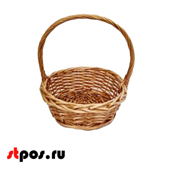 00_Корзина плетеная круглая из ивовой лозы, полукруглая ручка, D 230 мм, Медовый