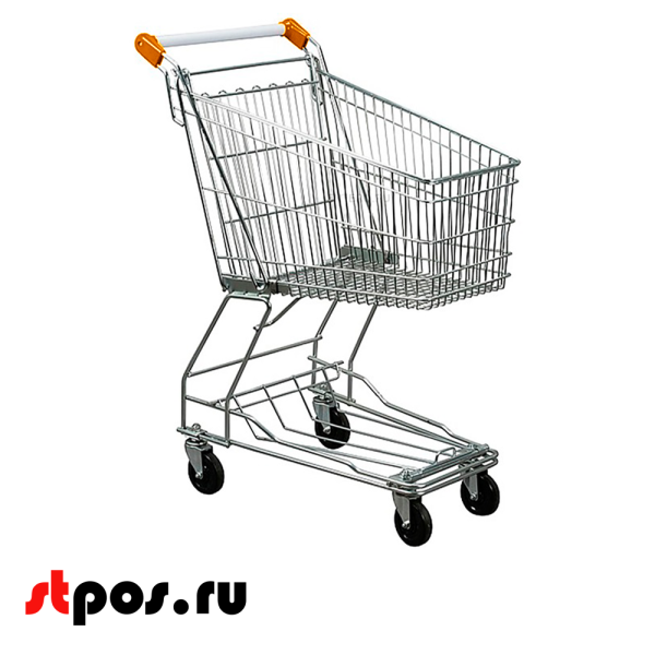 00_Тележка покупательская 100 литров, цинк+лак, без д/с, с поддоном (азиатский тип), Оранжевый