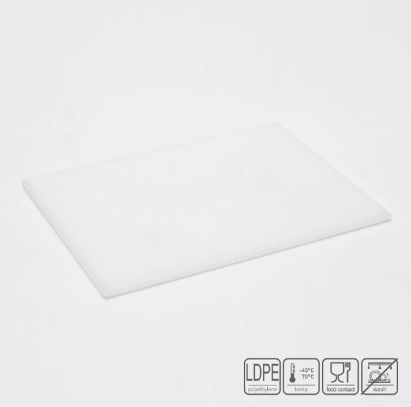01_Доска разделочная гладкая матовая, длина 600 мм, ширина 400 мм, высота 20 мм, полиэтилен, Белая