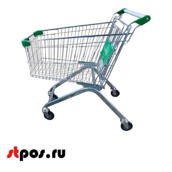 00_Тележка покупательская 100 литров, цинк+лак, c детским сидением (европейский тип), Зеленый