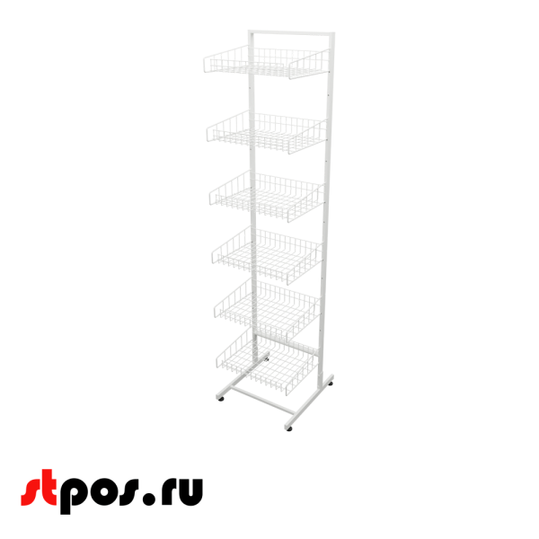 00_Стойка торговая универсальная 1850х440мм, 6 корзин 440 мм (сварная рама), RAL9016, Белый