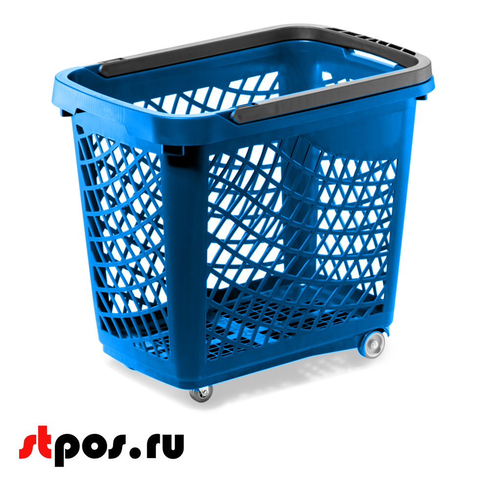 00_Корзинка покупательская Wanzl GT60 63л,До35кг,4 колеса(2поворот.),RAL5002 Синий,Ручка RAL9005 Чёрный