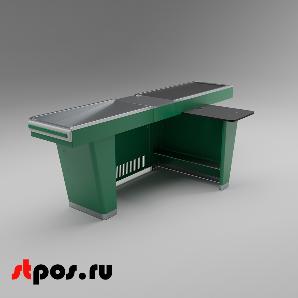 02_Кассовый бокс Stream-L-260S-Т150 (тр-р 150см,ш_нерж.,б_выр_,уз_нак.), RAL6029, Зеленый, Правый