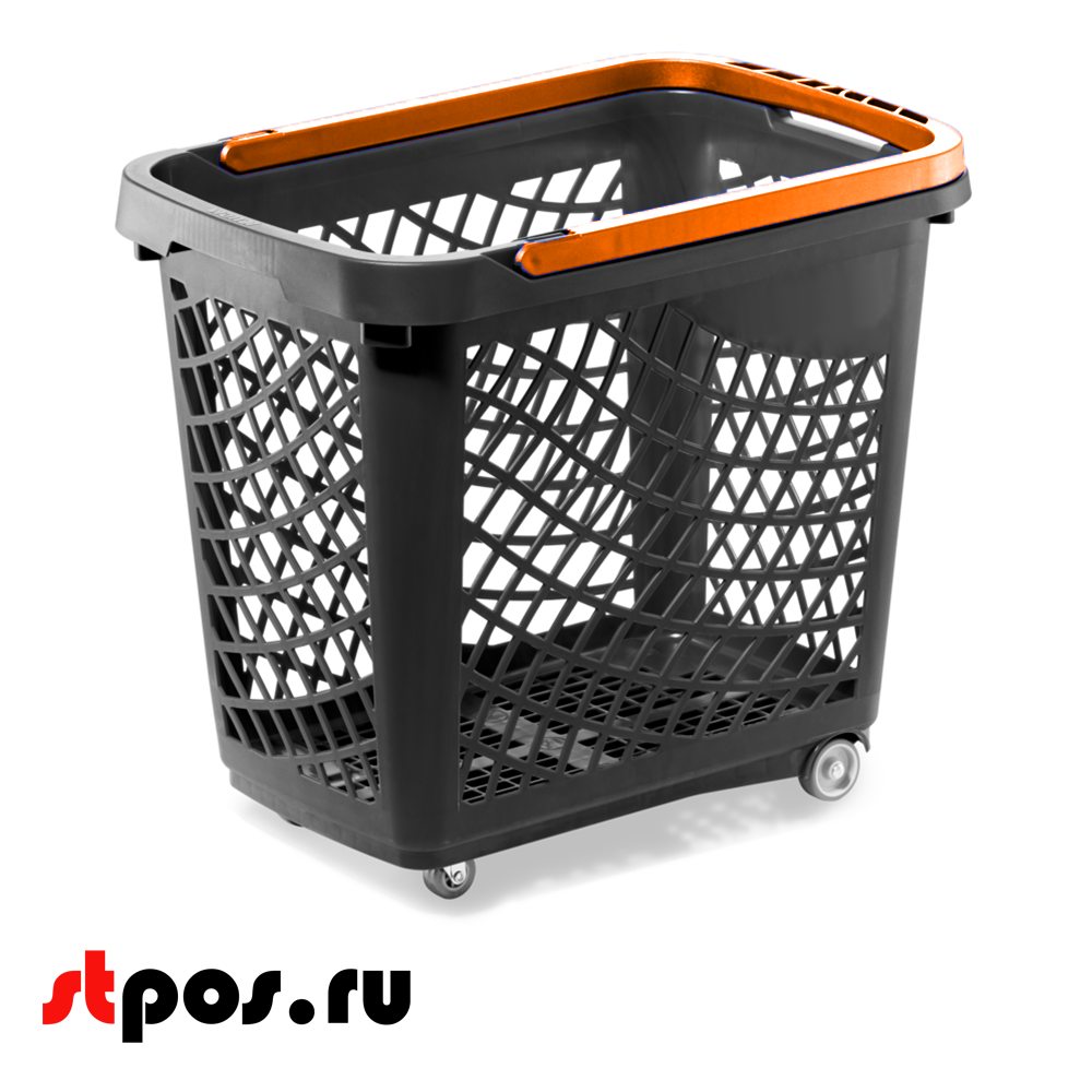 00_Корзинка покупательская Wanzl GT60eco 63л,До35кг,4 колеса(2поворот.),RAL9005 Чёрный, Ручка оранжевая