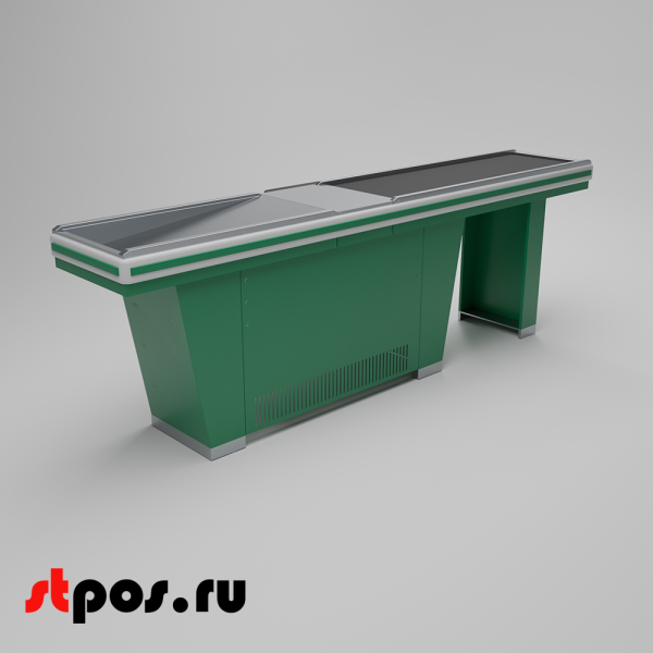 00_Кассовый бокс Stream-L-290S-Т150 (тр-р 150см,шл_нерж, б_выр.,уз_нак), RAL6029, Зеленый, Левый