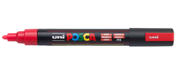 1_Маркер на водной основе POSCA PC-5M, флуоресцентно-красный (FLUO RED - F15), 1.8 - 2.5 мм, пул. на