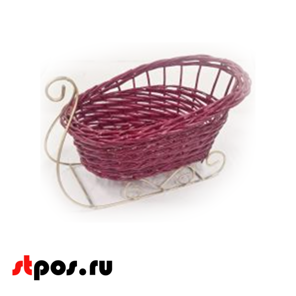 00_Корзинка овальная плетеная из натуральной лозы, форма САНИ, 260х190 мм, Красная с золотом