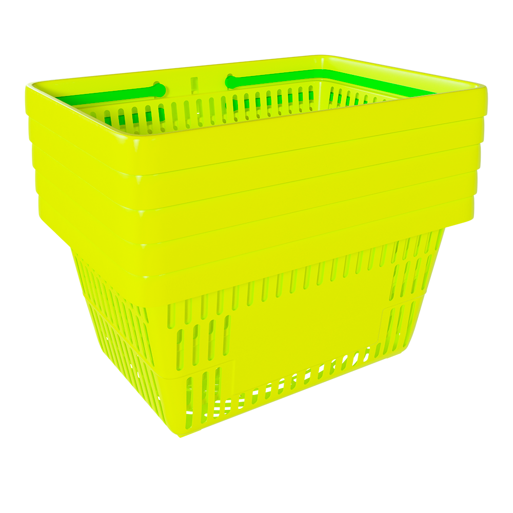 sk_3_Корзина покупательская пластиковая ЛИМОННАЯ (флюр) с 2 салатными ручками УСИЛЕННАЯ ROCK SE 20 л
