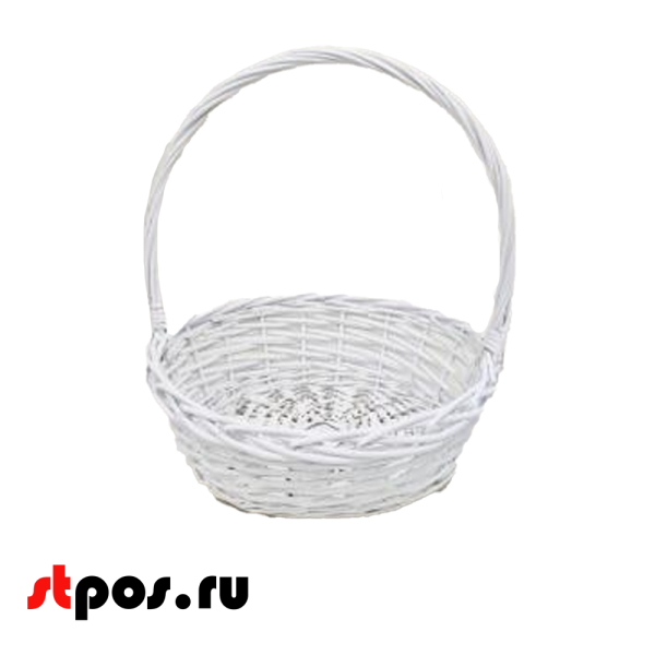 00_Корзина плетеная круглая из резанной ивовой лозы, полукруглая ручка, D 510 мм, Белый