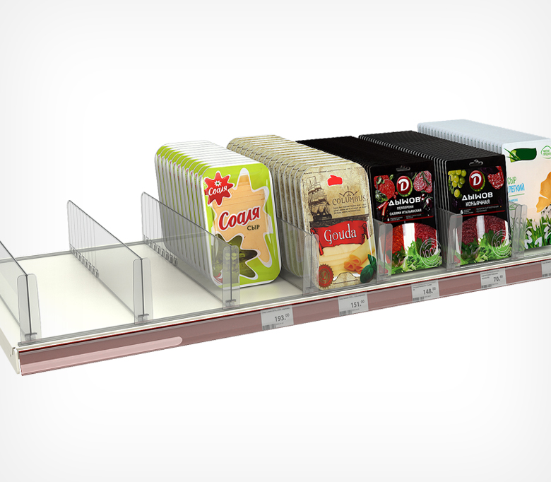 02_Разделитель пластик.120мм обламывающийся c передним огранич.120мм DIV120-BT120 285-485мм, Прозрачный