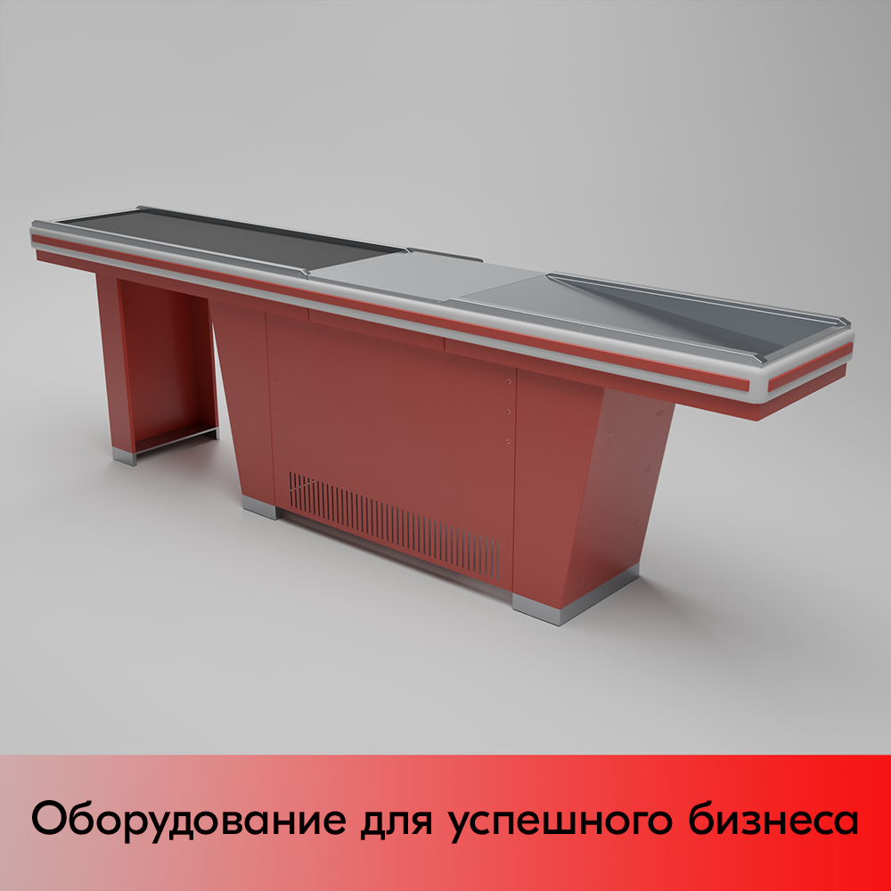 01_Кассовый бокс Stream-L-320-Т150 (тр-р 150см,шл_нерж.,б_выр_,уз_нак.), RAL3000, Красный, Правый