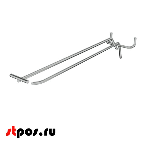 04_Крючок для перфорации одинарный с ценникодержателем 300 мм, хром, шаг 50 мм