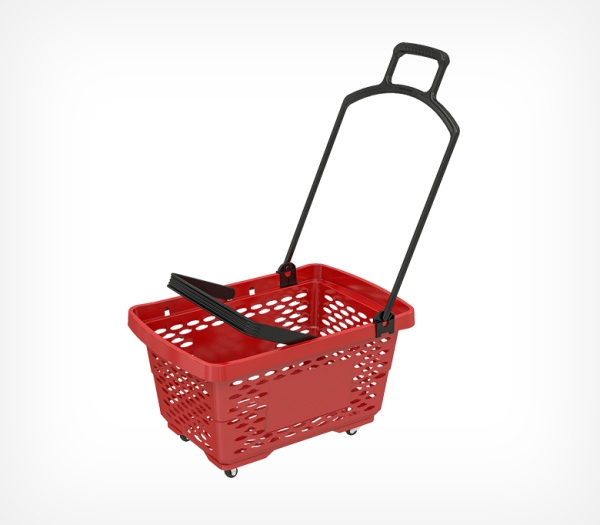 1_Корзина тележка пластиковая 4 колеса 28л DISCO, Красный