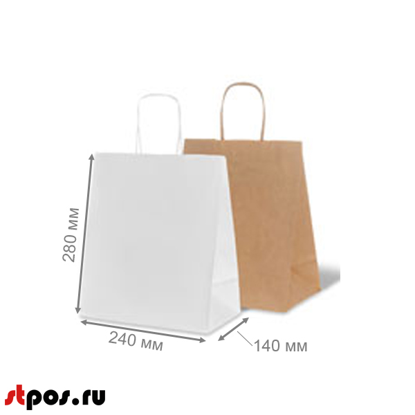 00_Крафт-пакет с кручеными ручками 240х280х140 мм, Белый