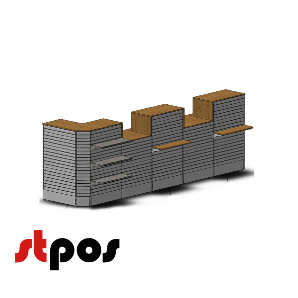 00 Кассовый модуль угловой 3520х850х1150 мм Нордика RAL 9016 Белый, фронтальные полки 3х300мм+2х200мм ЛДСП. На фото модуль изображён со стороны покупателя 00 Кассовый модуль угловой 3520х850х1150 мм Нордика RAL 9016 Белый, фронтальные полки 3х300мм+2х200мм ЛДСП. На фото модуль изображён со стороны покупателя