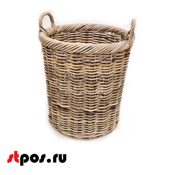 00_Корзинка плетеная круглая из натурального ротанга с двумя ручками, D-420 мм высота 390 мм, Натуральный