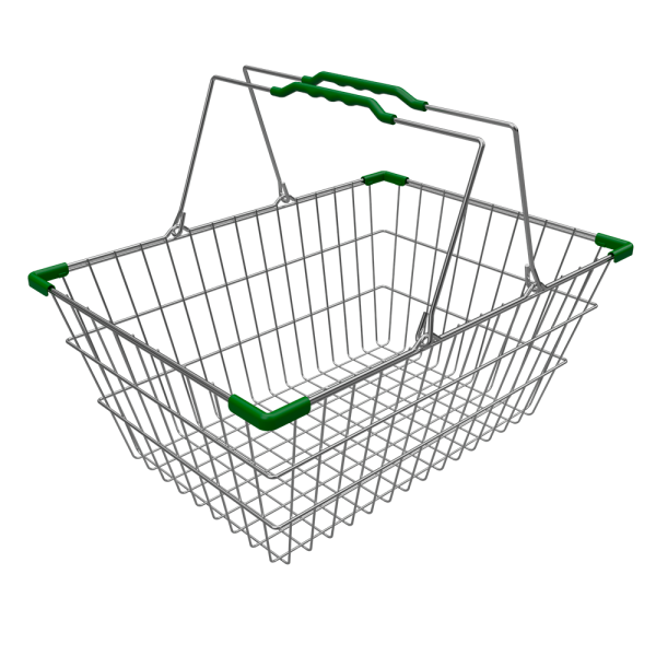 sk_Корзина покупательская металлическая с двумя складывающимися ручками 22 л, Хром, Зелёная