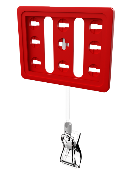 sk_Рамка ТЕХНО А7 красная, прозрачный держатель TECHNO FX-CLIP, ножка 100мм