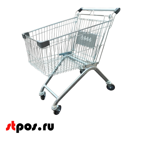 00_Тележка покупательская 100 литров, цинк+лак, c детским сидением (европейский тип), Серый