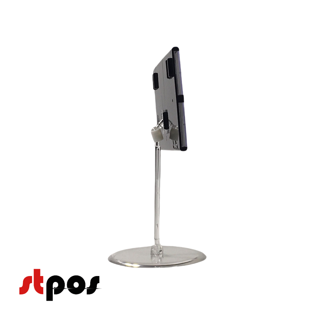 06 Кассета цен формата A7L в прозрачном держателе на прозрачной круглой ножке. Цвет кассеты — чёрный. На фото кассета в держателе, расположенная вертикально. Ракурс съёмки — боком.