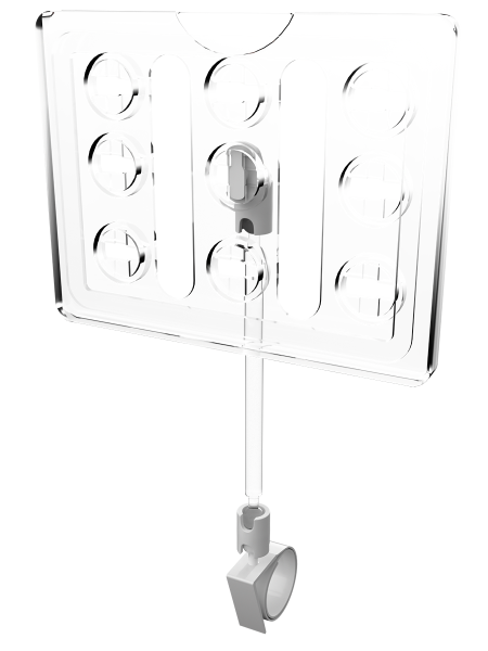 sk_Рамка ТЕХНО А7 прозрачная, белый держатель TECHNO ROLL-VL-L улитка на край посуды, ножка 100мм