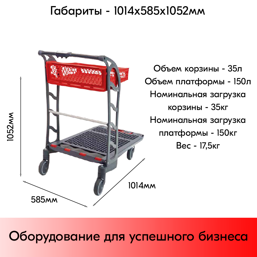 07_Тележка грузовая с корзиной F150, пластиковая, 1014х585х1052мм, Серая