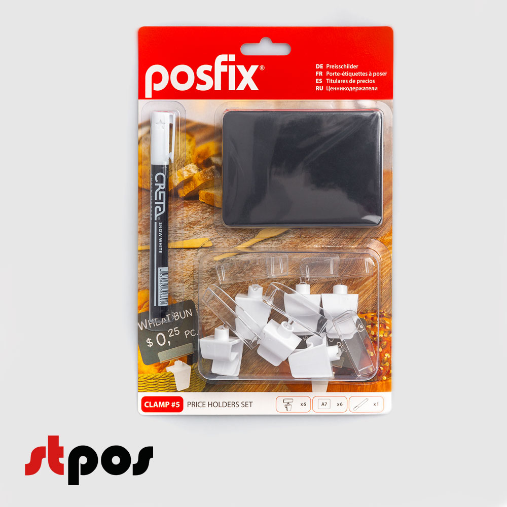 01_Набор держателей ценников CLAMP 5 (меловой ценник А7-6шт, маркер-1шт, держ.ценника на прищепке-6шт)