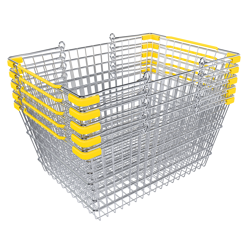 sk_3_Корзина покупательская металлическая 22л, хром, ЖЕЛТЫЕ ручки и уголки, 22CR-YE