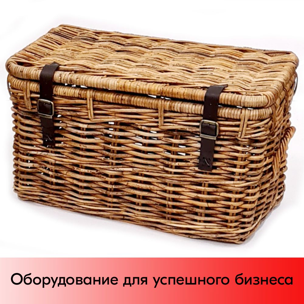01_Корзинка прямоугольная, плетеная из натурального ротанга, крышка не съемная, 460х250х210мм, Коричнев