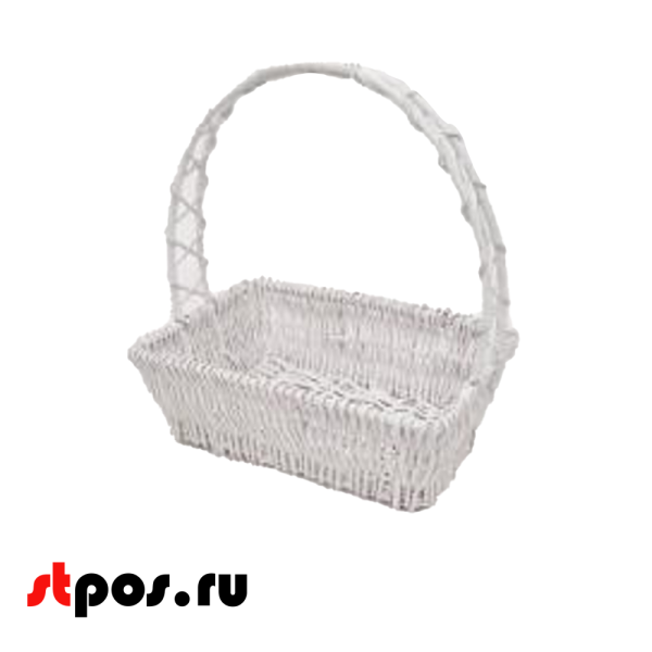 00_Корзина плетеная прямоугольная, полукруглая ручка, цел. прут, 340х240х110мм, Белый