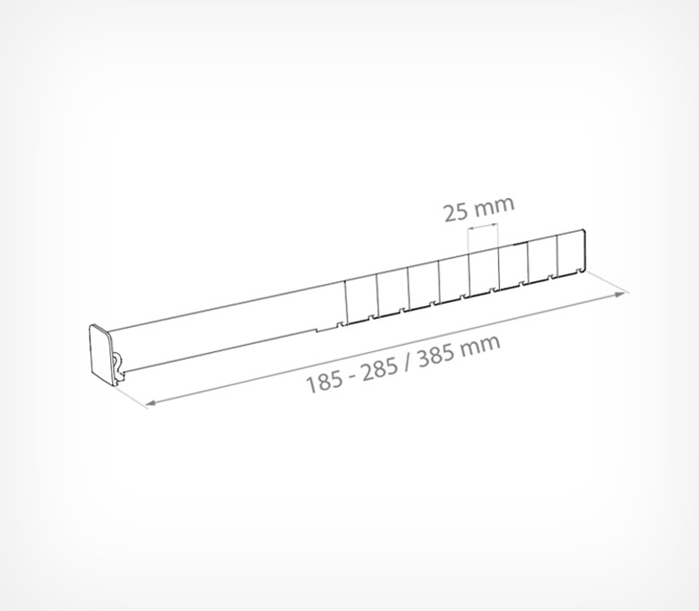 04_Разделитель пластик. 30мм обламывающийся с передним огранич. 35 мм DIV30-BT35 185-385мм, Прозрачный