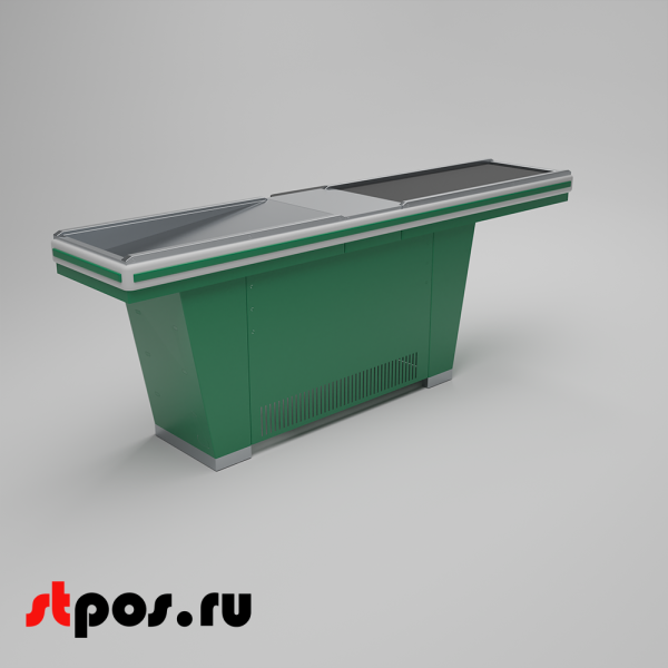 00_Кассовый бокс Stream-L-260S-Т150 (тр-р 150см,ш_нерж.,б_выр_,уз_нак.), RAL6029, Зеленый, Левый