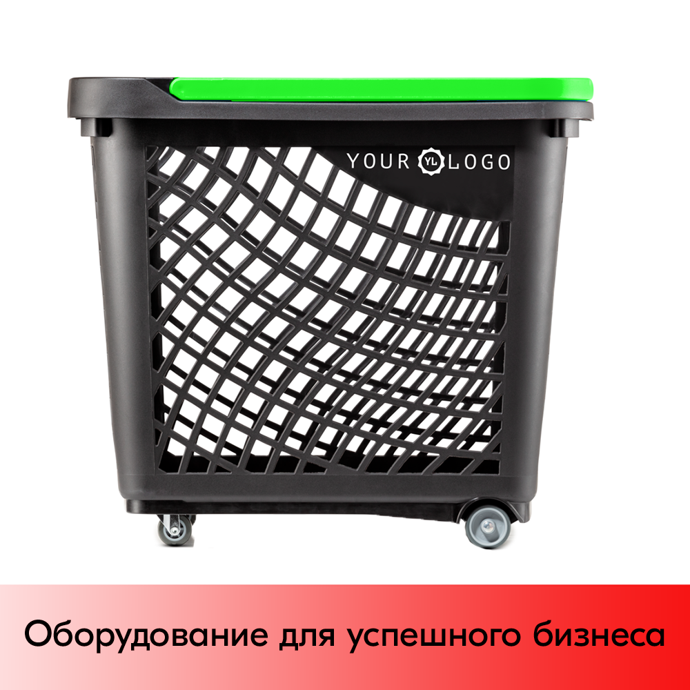 01_Корзинка покупательская Wanzl GT60eco 63л,До35кг,4 колеса(2поворот.),RAL9005 Чёрный, Ручка салатовая