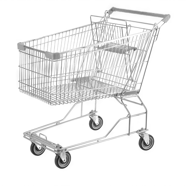 stpos_Тележка покупательская 240 литров, цинк+лак, c детским сидением,без поддона (азиатский тип), Серый