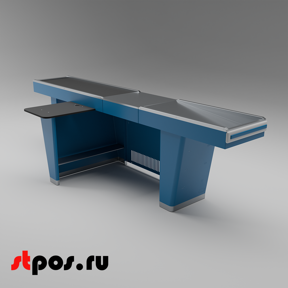 02_Кассовый бокс Stream-L-320-Т150 (тр-р 150см,шл_нерж.,б_выр_,уз_нак.), RAL5005, Синий, Левый