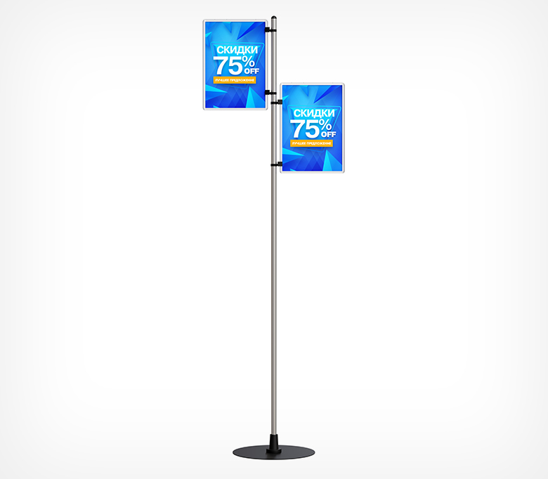 01_Стойка паллетная рекламная h-1500мм двухсторонняя INFOSTAND-FIX Duo с прозрачной рамкой А4
