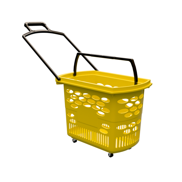 sk_Корзина-тележка пластиковая 4 колеса 38 литров TECHNO, с 2 черными ручками, Желтый