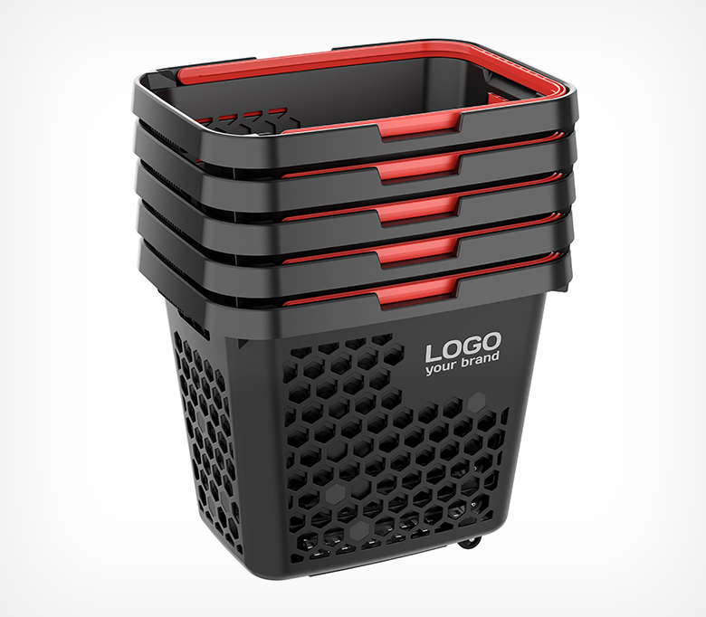 04_Корзина-тележка пластиковая 4 колеса, 80 литров, Черная с Черной ручкой