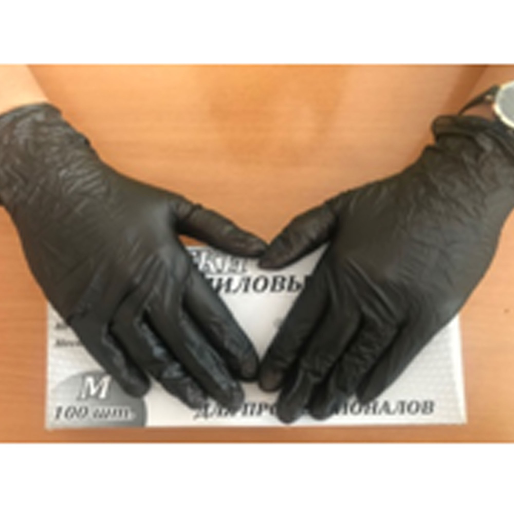 01_Перчатки виниловые смотровые неопудренные, 100шт.уп., 10 уп.кор. L, черные