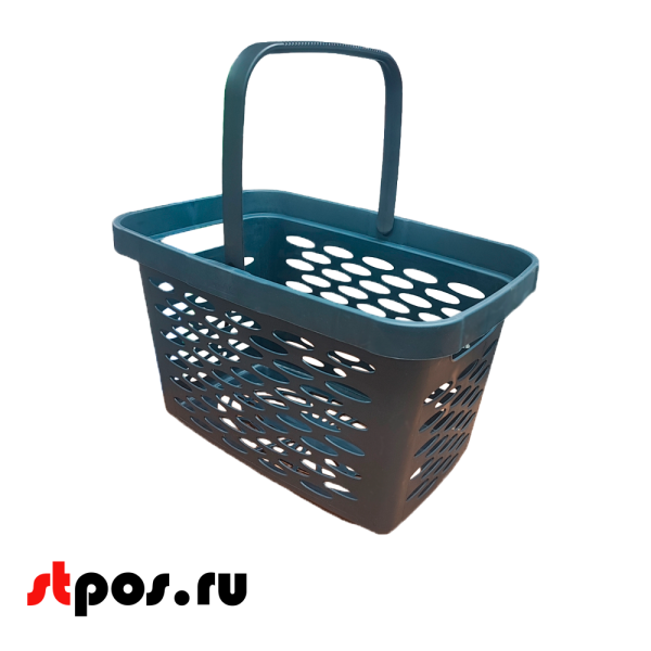 00_Корзина покупательская пластиковая 27л с одной складывающейся ручкой, Темно-серая
