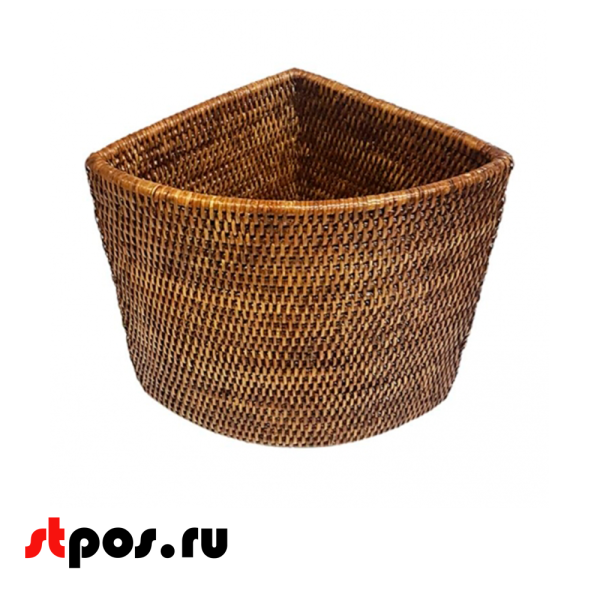 00_Корзинка угловая плетеная из натурального ротанга, 150х150х150 мм, Коричневая
