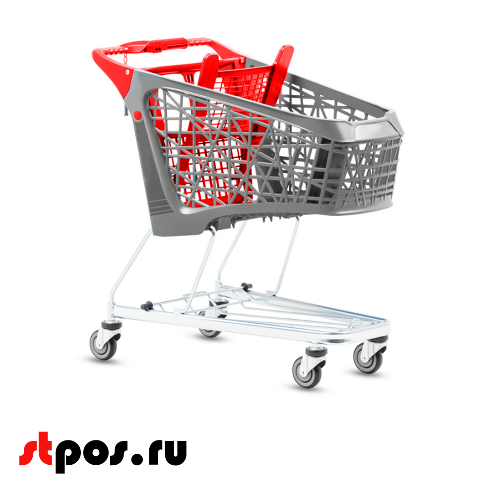 02_Тележка покупательская Salsa 200,195л RAL7015 серый,125мм, д/с,ниж.пл,ручка Promobox RAL3000 Красный
