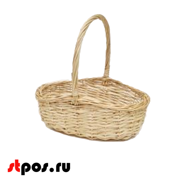 00_Корзина плетеная овальная, полукруглая ручка, рез. прут, 400х300х170мм, Натуральный
