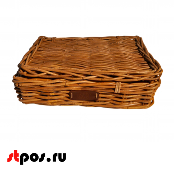 00_Корзинка плетеная прямоугольная из натурального ротанга, 410х300х100 мм, Натуральный