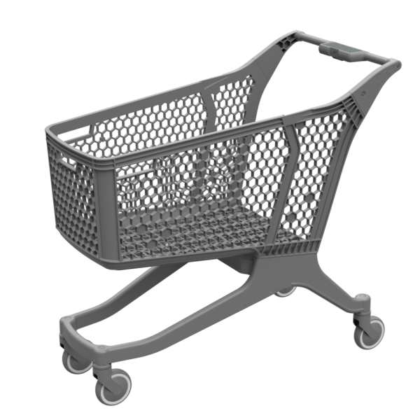 stpos_Тележка покупательская пластиковая DRIFT, 180л, Серая, БЕЗ д/с и БЕЗ задней стенки