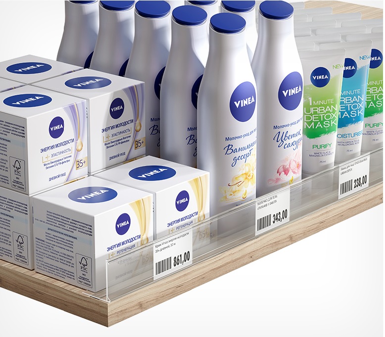 03_Ценникодержатель полочный самоклеящийся с ограничителем ME32 1000мм, Прозрачный