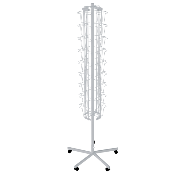 sk_КОМПЛЕКТ Буклетница вращающаяся 36 ячеек А6, опора 5-и лучевая на колесах, RAL9016, Белый